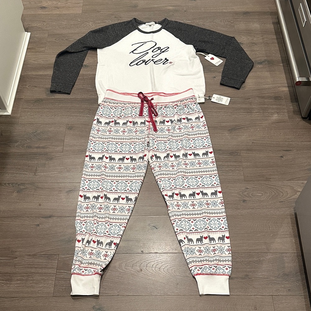 Brand new with tags PJ Savage women’s size large Christmas bulldog pajama set.